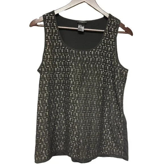 Ann Taylor Black Crochet Overlay Sleeveless Tank Top Shirt Women's Size Medium - Picture 1 of 7